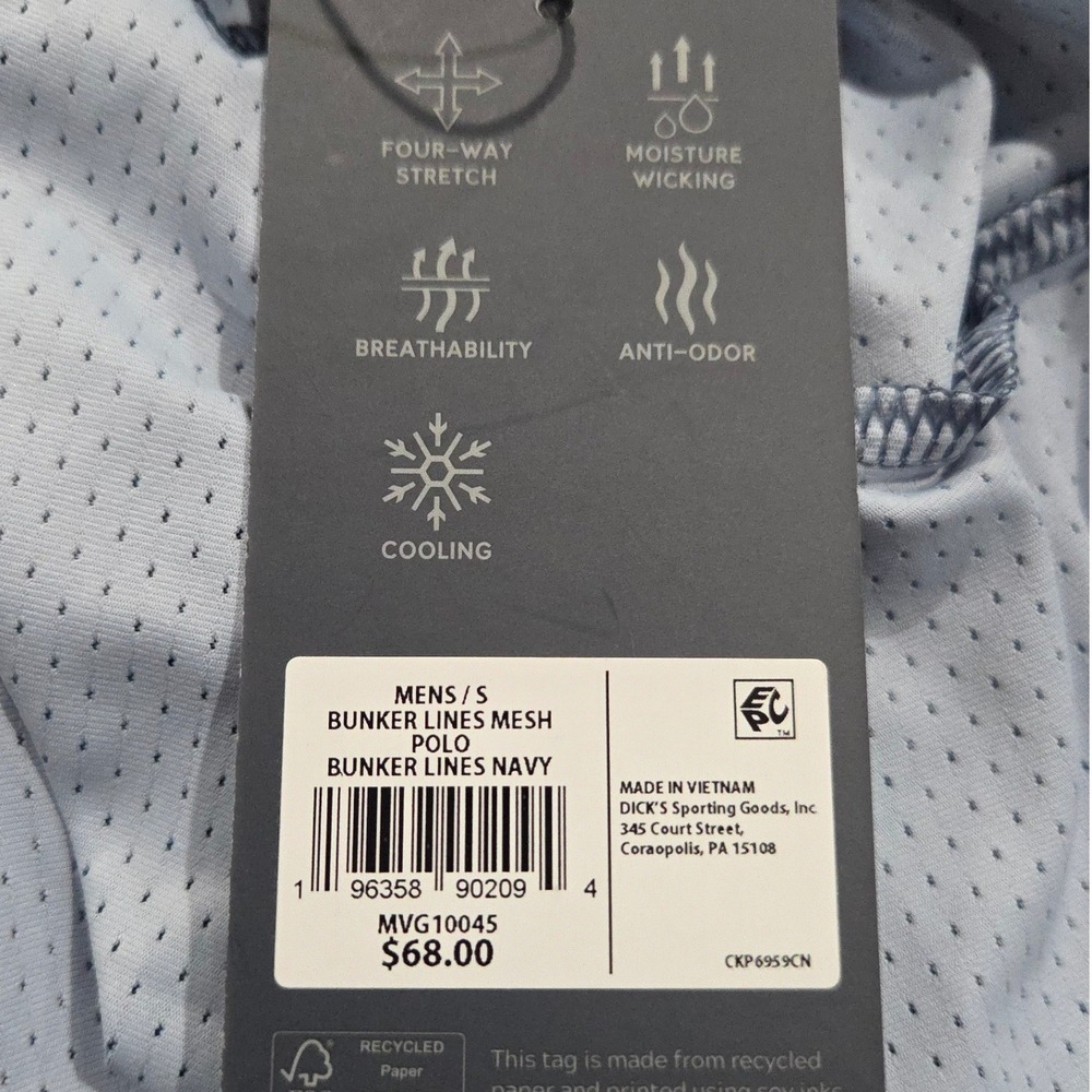 VRST Golf Polo Mens Small Blue White Shirt Bunker Lines Mesh Performance NWT - Picture 5 of 8